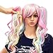 SWACC Long Curly Double Claw Clip on Ponytail Wig Synthetic Pastel Colorful Cosplay Daily Party Wig for Women with Wig Cap (Multi-Color Pink/Blue/Blonde-3)
