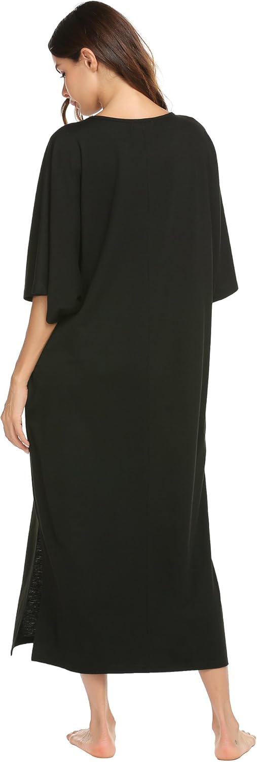 Ekouaer Nightgown, Womens Round Neck/V Neck Loungewear Oversized Pajama Loose Pockets Long Sleep Dress at  Women’s Clothing store