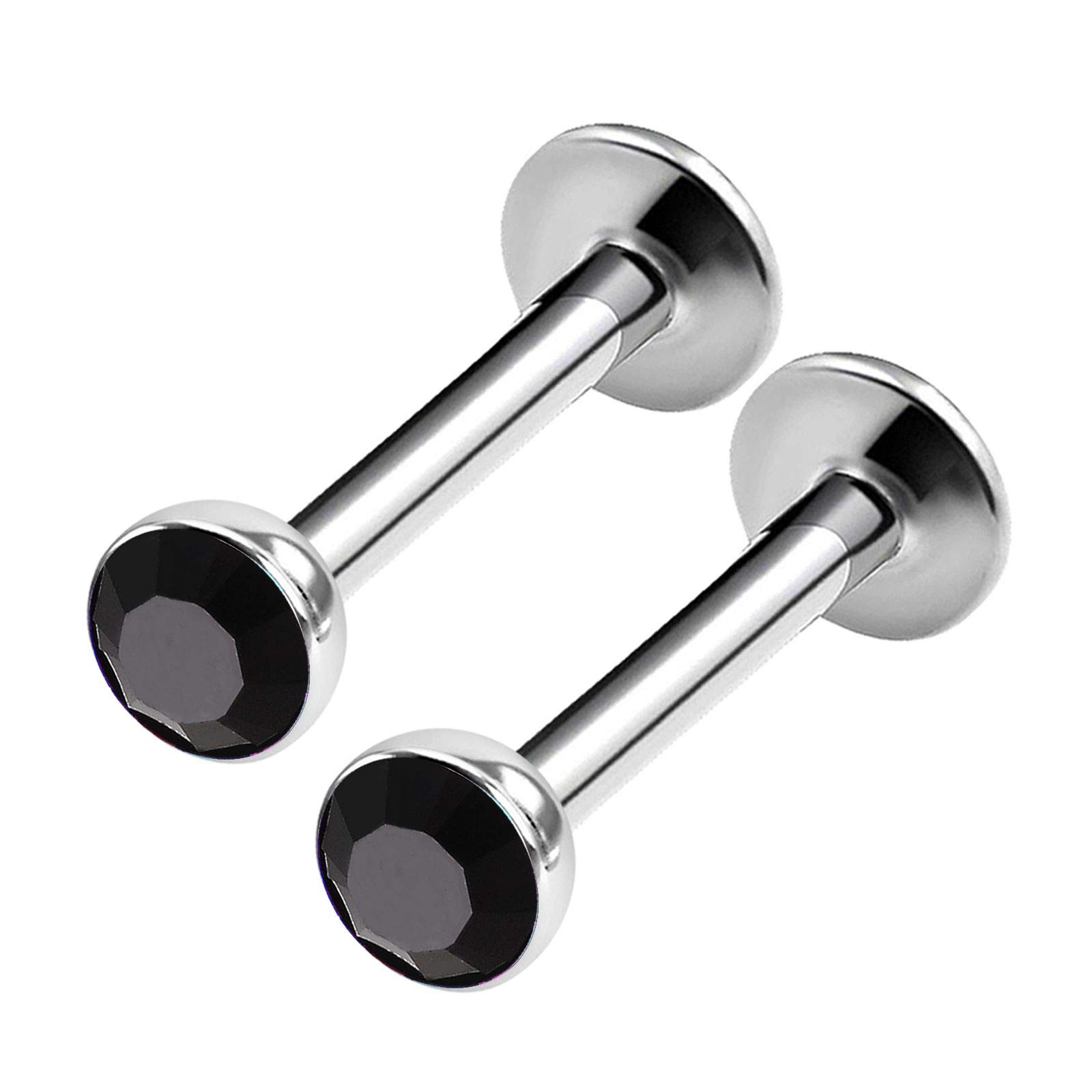 KJM FASHION 2PCS Surgical Steel Labret 16 gauge 5/16 8mm 3mm Jet Crystal Medusa Helix Earrings Monroe Piercing Jewellery 0852