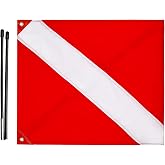 FLAGMESAGE Dive Flag for Boat, 20 x 24 in, Removable Stiffening Pole | High-Visibility Marker, Boat Flags, Red and White Design, for Scuba, Freediving, Spearfishing, Buoy, Float, Ocean Use