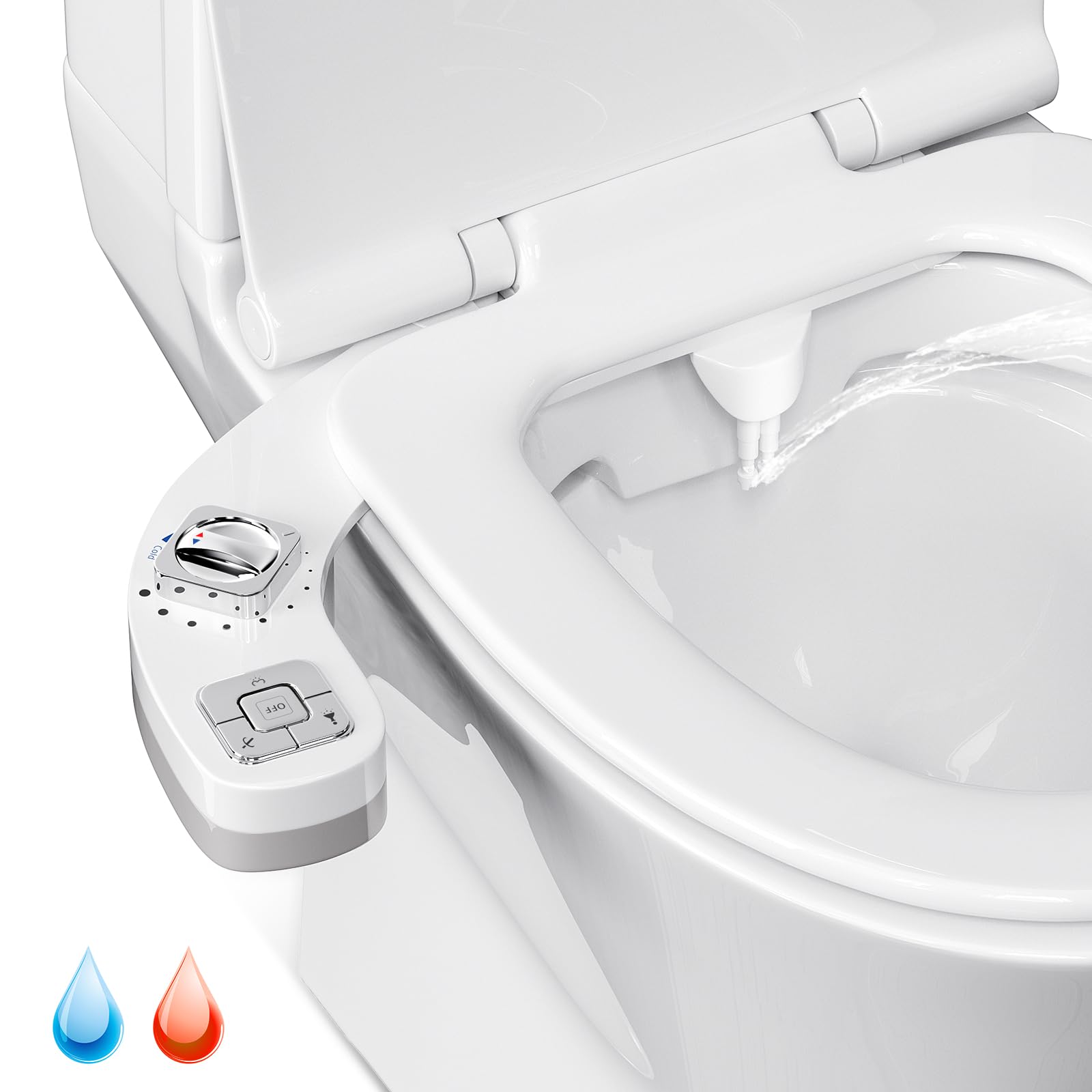 Couleeur Bidet Attachment Toilet UK,Non-Electric Hot and Cold Water Bidet with Self-Cleaning Dual Nozzle(Frontal & Rear Wash),Adjustable Water Pressure Ultra-Slim Bidet Toilet Seat Attachment (CL001)