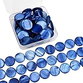 SUNNYCLUE 1 Box About 40Pcs Blue Flat Shell Beads Flat Round Shell Beads 20mm Natural Seashell Dyed Ocean Beach Hawaii Summer Large Spacers for Jewelry Making Necklace Bracelets Making DIY Crafts