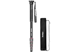 Manbily 65-Inch Camera Monopod, 5 Sections Aluminum Travel Monopod for Canon Nikon Sony DSLR Cameras Video Camcorder, Compact Portable Lightweight（E-222） (Red)