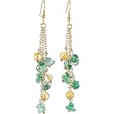 Nupuyai Handmade Dangle Earrings for Women Golden Long Chain Tumble Stone Earring Dangling