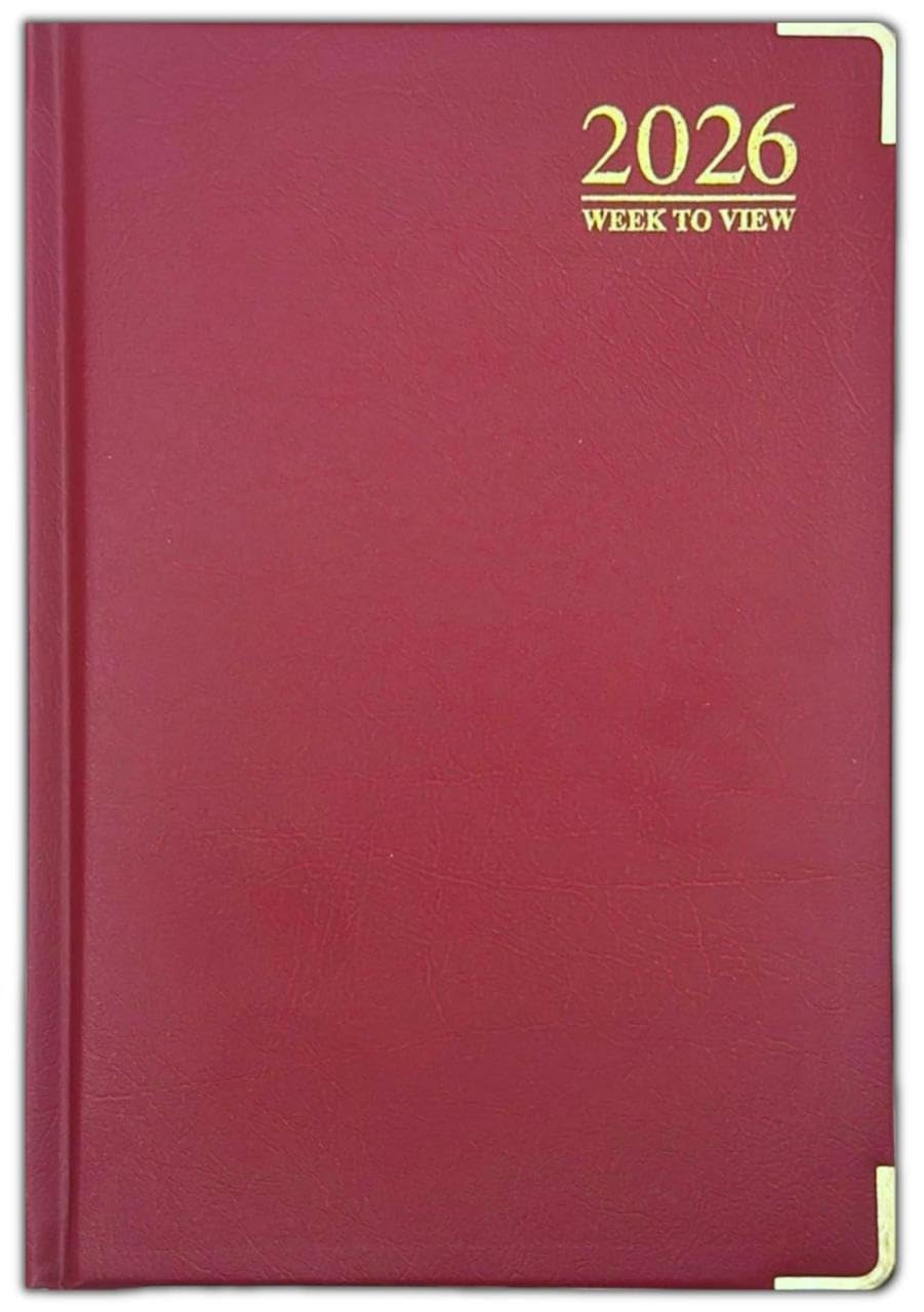 Orbitron 2026 A4 A5 A6 Padded Week To View Diary Full Year Planner Desk Hardback Metal Edge (A4, Red)