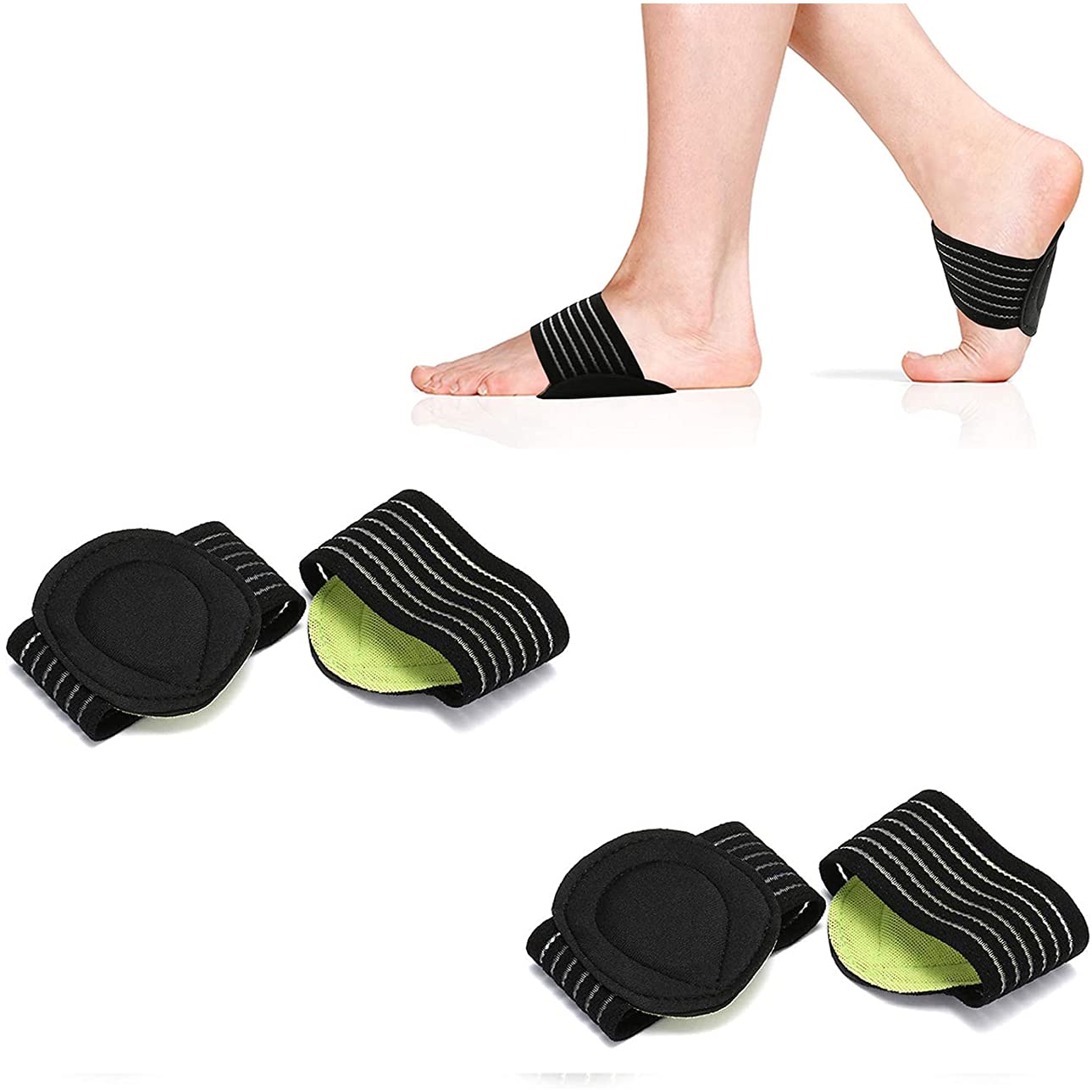 Mivyy Arch Support, 2 Pair Extra Thick Compression Plantar Fasciitis Brace Cushioned Support Sleeves for Foot Pain Relief, Fallen Arches, Flat Feet
