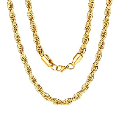 ChainsPro 3/6 mm Box/Wheat/Twist Rope Necklace, Replacement Chain for Pendant/Charm, 18-30 inches, 316L Stainless Steel/18K Gold Plated-Send Gift Box