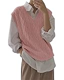 Women's V Neck Sweater Vest Oversized Sleeveless