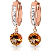 14k Rose Gold Hoop Earrings with Diamonds and Citrine