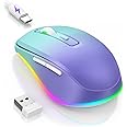 Wireless Mouse Jiggler - LED Wireless Mice with Build-in Mouse Jiggler Mover, Rechargeable Moving Mouse for Computer with Undetectable Random Movement Keeps Computer Awake - Gradient Purple