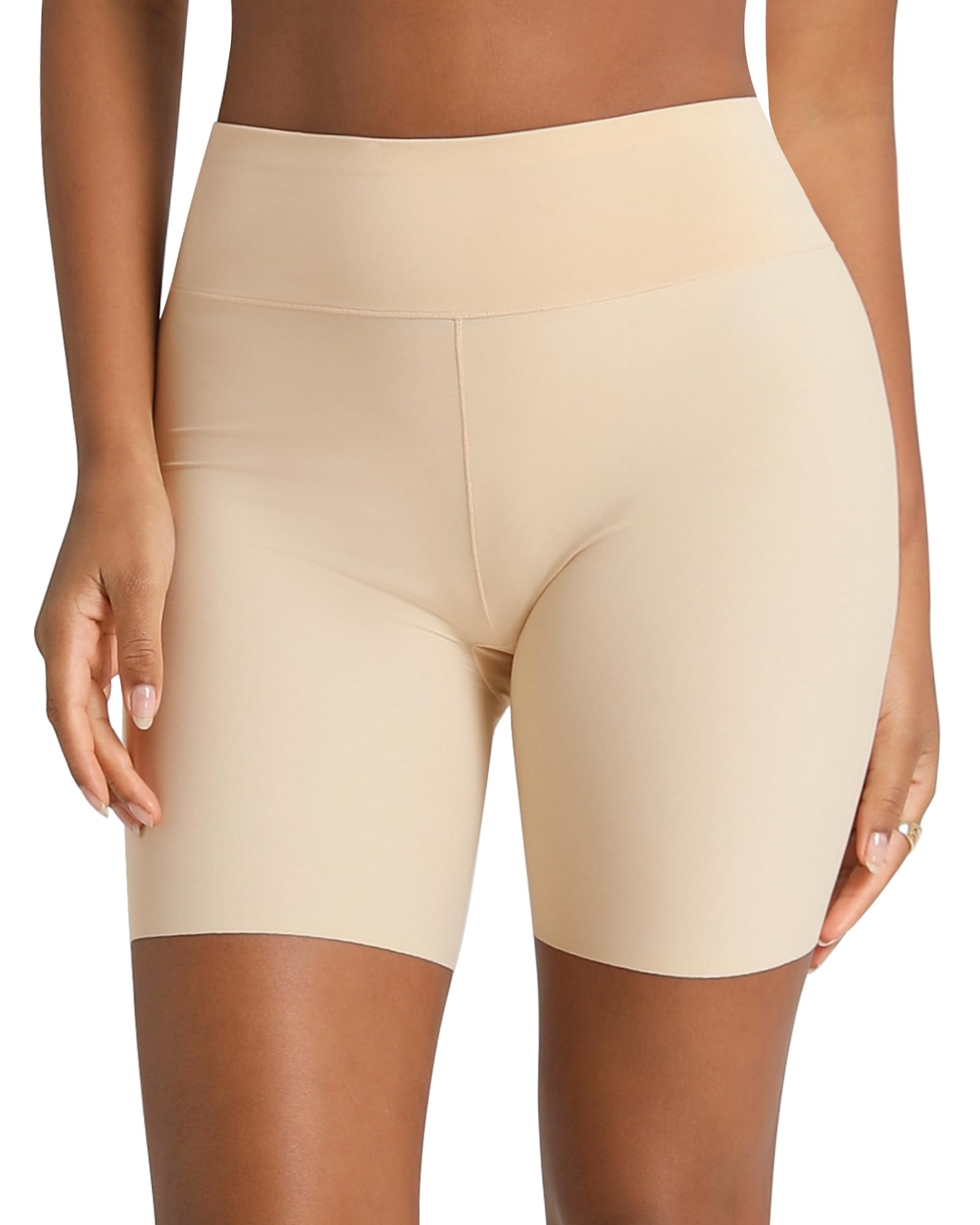 Photo 1 of AugYew Women Cooling Slip Shorts for Under Dresses - Anti Chafing Seamless Smooth Biker Boyshort Pantie for Yoga Workout,Nude,XL