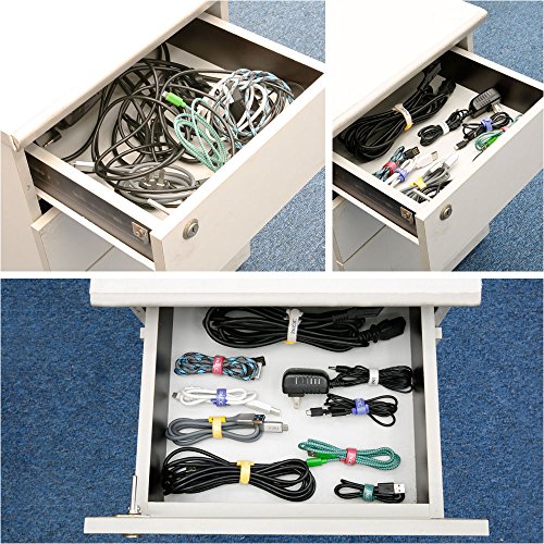iXCC 60 Packs Reusable Fastening Cable Ties, Wire Straps, Hook and Loop Microfiber Cloth Cord Ties [6-Inch] [Classic Black and White] - Thumbnail 4