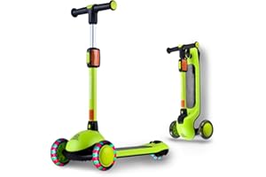OutVentura 3 Wheel Kick Scooter for Kids Ages 3-7, Foldable with Adjustable Height, LED Flashing Wheels, Widen Non-Slip Deck,