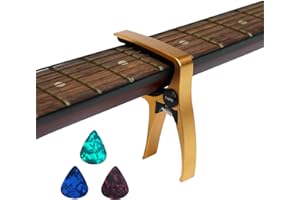 MEDIORAYS Guitar Capo for 6 String Guitar and Mandolin, Professional Acoustic and Electric Guitars Capo (GuitarCapo Gold)
