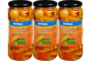 VALUBNDL: Krinos Mild Banana Peppers – 3 Pack (500ml Jars) – 1.5L Total Bulk Supply – Sliced Pickled Pepper Rings – Salad & S