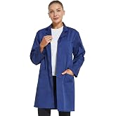 VOGRYE Womens Medical Lab Coat Three Pocket Long Sleeve Button Front White | Polyester blend machine washable long sleeves button front and three pockets for classroom laboratory and workwear