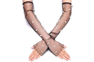 DUOJINSANXI Bridal Long Pearl Gloves Tulle Bridal Fingerless Gloves, Opera Prom Party Costumes