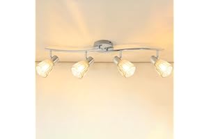 HiBay 4-Light Track Lighting Modern, Adjustable Ceiling Light Fixture w/Glass Shades, Metal Chrome Spotlight Indoor for Bathroom, Kitchen, Living Room, E12 Base, No Bulbs