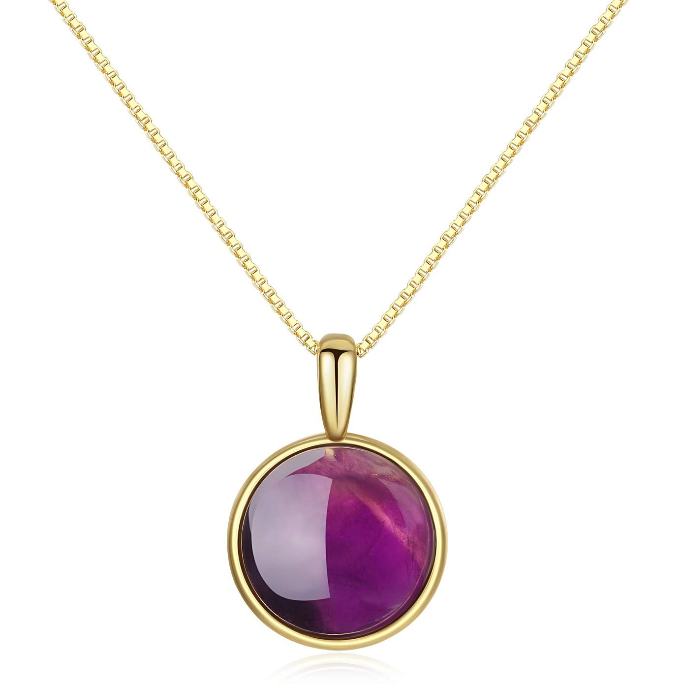 coai Gold Plated Silver Cute Round Amethyst Stone Pendant Necklace for Women