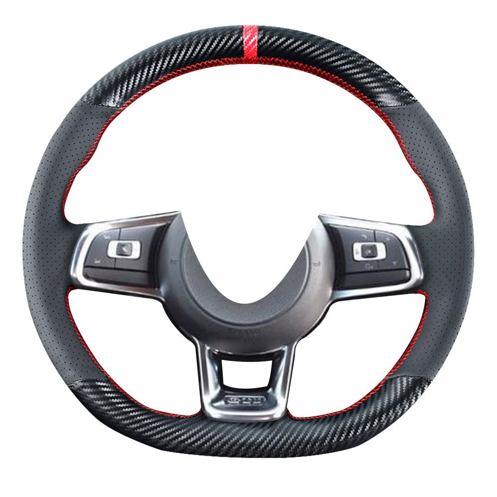 Photo 1 of Kivnto DIY Stitching Carbon Fiber Steering Wheel Cover for Volkswagen VW Golf GTI 7 MK7 Golf R Jetta 2.0T GLI 2015 2016 2017 2018 2019 2020 2021 Black 15 inches Leather Interior Accessories