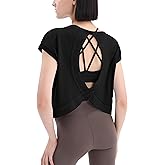 Loovoo Women's Open Back Workout Crop Tops Short Sleeve Yoga Shirts Cute Athletic Running Casual Backless Top Loose Fit