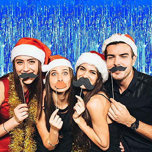pozzolanas 4 Pack Foil Fringe Curtain Metallic Tinsel Shimmer Party Photo Backdrop Curtains for Birthday, Engagement, Baby Shower, Weddings Party and Celebrations Backdrop Decorations(Blue)