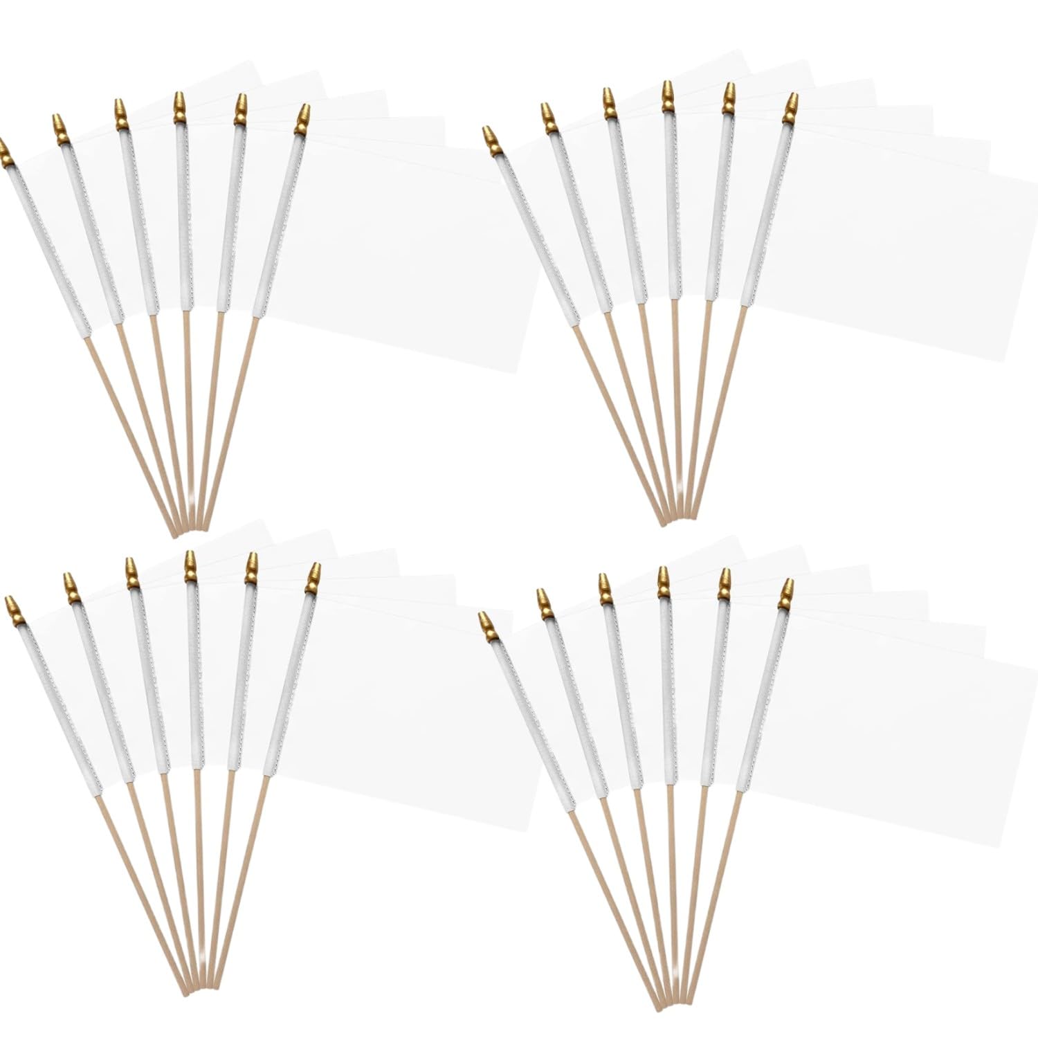 Wooden Sticks - 20 Packs Small Flags White Hand-hold Mini Flag Solid DIY Graffiti Banner Referee Flag Party Parade Celebration Sports Kindergarten School Events Festival