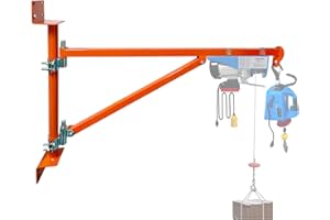 Bigorenda Wall Mount Jib Crane,Hoist Bracket,660lbs Max Load Capacity Electric Scaffolding Lift,All Steel Construction,Electric Hoist Holder Swing Arm with Pole,Shop Crane Jib with 180 Degree Rotation