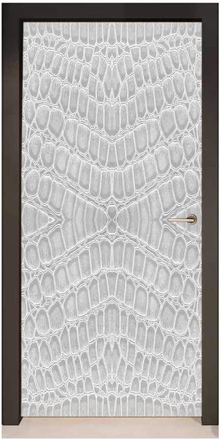Animal Print Door Wallpaper Crocodile Leather Pattern in Material Fashion Theme Design Print for Home Decor Pale Gray,W30xH80