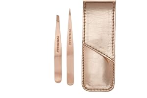 Tweezerman Rose Gold Petite Point and Slant Set with Travel Case