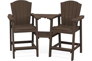 KINGYES Tall Adirondack Chair Set of 2, HDPE Tall Adirondack Barstools with Double Connecting Trays, Embossed Bar height Adirondack Chair for 2, All Weather Resistant Balcony Adirondack Chairs, Coffee