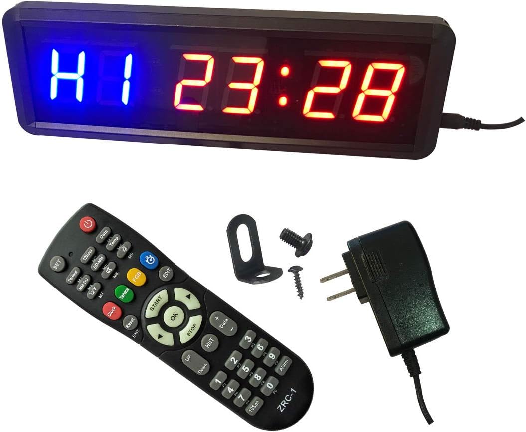 Ledgital Gym Timer 1.5" High Character Interval Clock for Workouts Size 11x3.5x1.4inch w/Remote Indoor ONLY