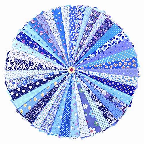 RayLineDo 2030cm Assorted Pre-Cut Printing Cotton Cloth Material Mixed Squares Bundle Quilt Fabric Patchwork for DIY Handmade Craft, Blue Color Series Customizable