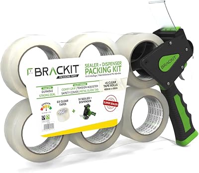 brackit Bracket Tape Gun 6 Clear 66m 48mm Packing Tape Pack
