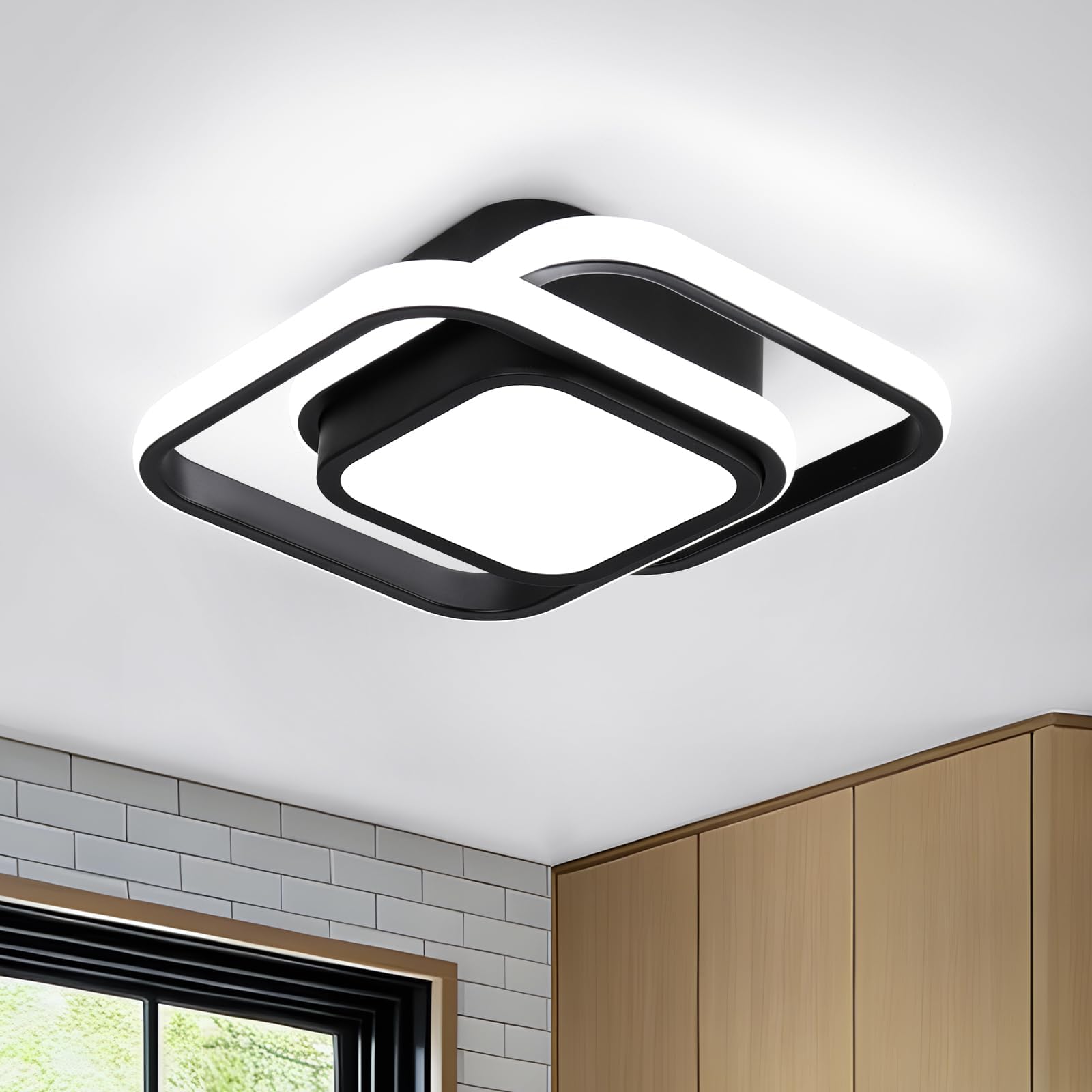 EIDISUNY Ceiling Light Modern LED Acrylic Square Black Ceiling Lamp Creative Design Lighting Fixtures for Bedroom Kitchen Living Room Study Hallway Small Aisle Lamp Corridor Lights (Cool White) — image 1