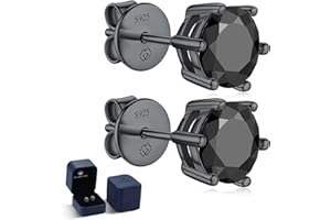 MomentWish Black Moissanite Stud Earrings, Moissanite Earrings for Women Men, D Color VVS1 Simulated Diamond 925 Sterling Silver Solitaire/Halo Studs