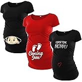 Pack of 3 Maternity Shirts for Women - Casual Graphic Pregnancy Announcement Shirt for Mom to Be