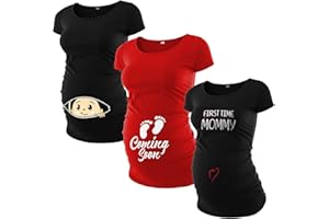 DECRUM Graphic Pack of 3 Maternity Shirts for Women - Side Ruched Pregnancy Tops for Expecting Womens