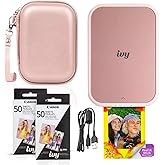 Canon Ivy 2 Mini Photo Printer (Blush Pink) - Bluetooth, Print from iOS &amp; Android Devices, Bundle Incl. 110 Zink Sticky-Back Prints, LED Light Bar, Protective Case, and USB Cable
