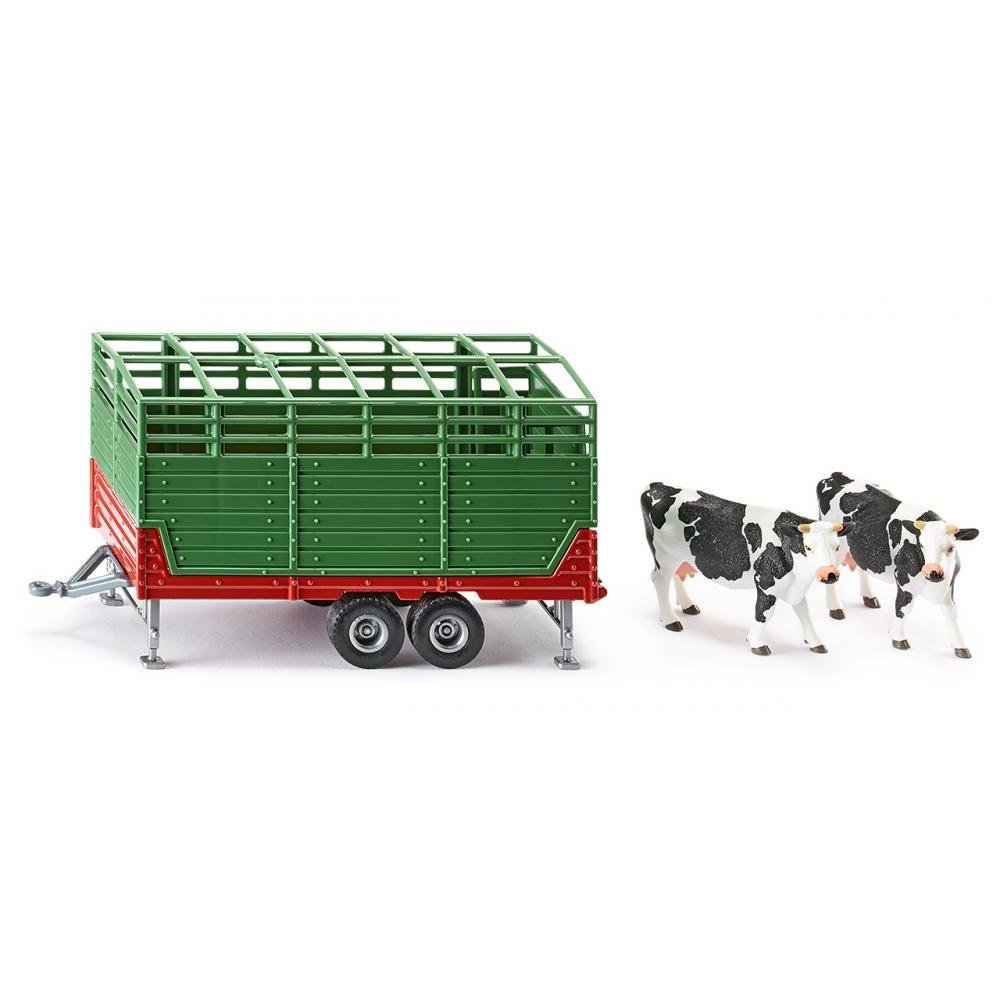 siku 2875, Livestock Trailer with 2 Holstein Cows, 1:32, Metal,Plastic, Green, Multifunction