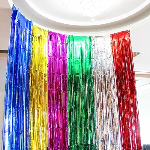 SENREAL 4pack 6.5x3.2 ft Foil Curtains Metallic Fringe Curtains Backdrop Panel Room Divider Wedding Birthday Party Decoration Drapery,Tinsel Curtain Blue