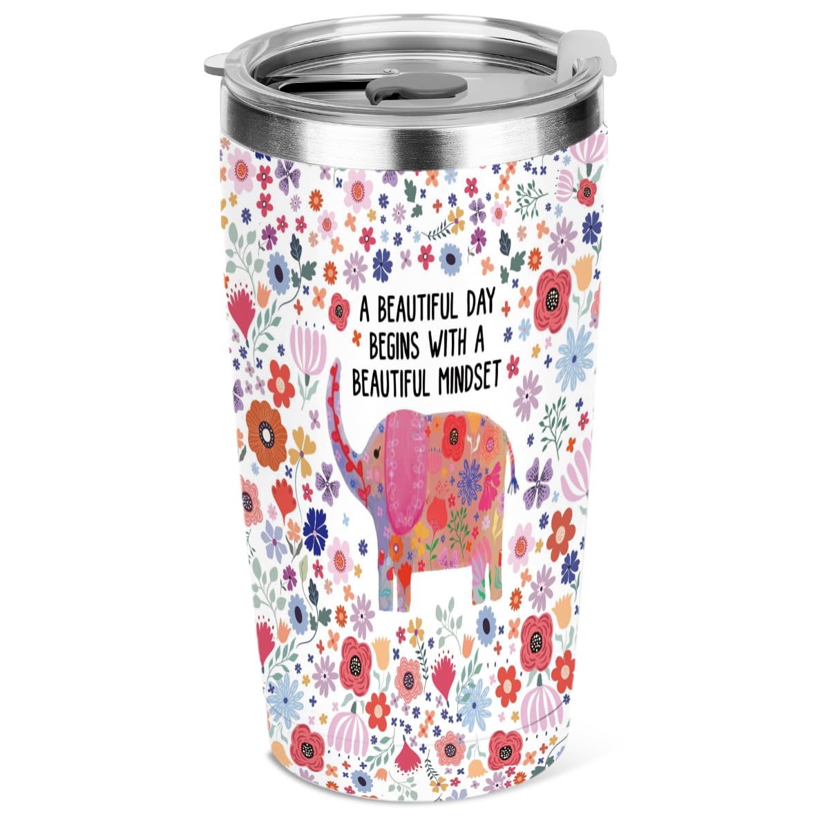 Photo 1 of jeilink Elephant Decor Stuff Flower Gift, 20 oz Insulated Tumbler, Tumbler with Lid, Vacuum Travel Coffee Mug Stainless Steel Cup for Cold Hot Drink Elephant Gifts for Women Friend Christmas Birthday