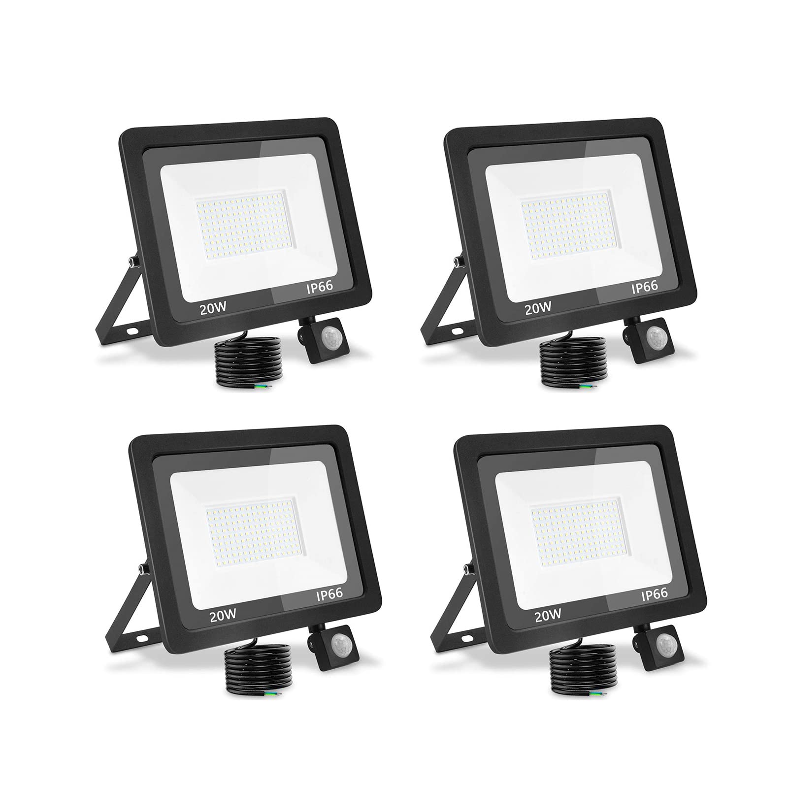 treoir 20 W 2000LM LED Outdoor Motion Detector Floodlight, Warm White 3500 K IP66 Waterproof Outdoor LED Spotlight for Garden, Garage, Yard (Warm White, 4 Pieces, 20 W)