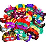Rinco Assorted Mardi Gras Party 50pc One Size Feather Masks, One Size