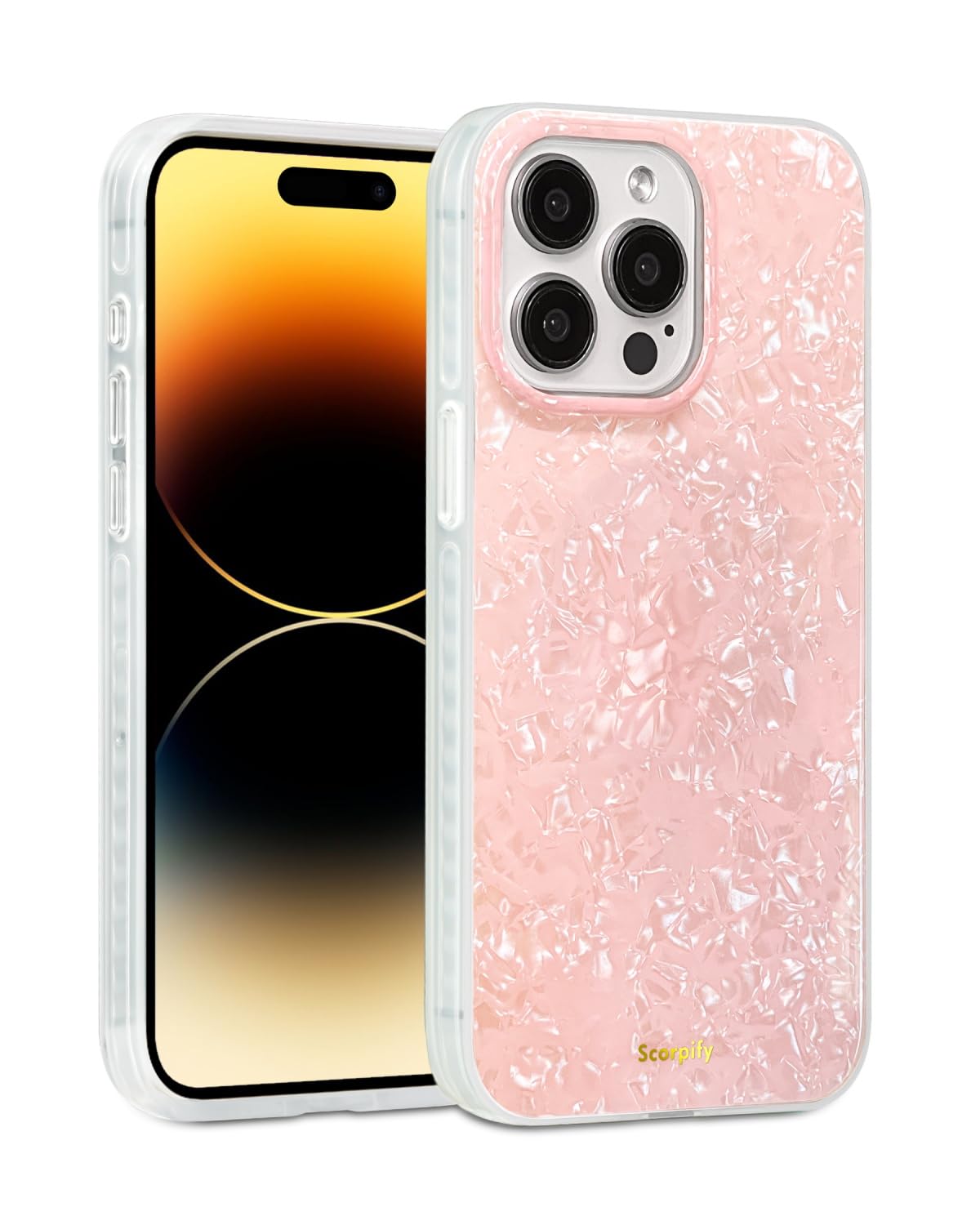 SCORPIFY for iPhone 15 Pro Max Case [Compatible with MagSafe] with Pink Pearl Design, Cute Clear Magnetic Phone Bumper for Women Girls, Stylish Slim Cover with Mother of Pearl Shell Pattern — image 1