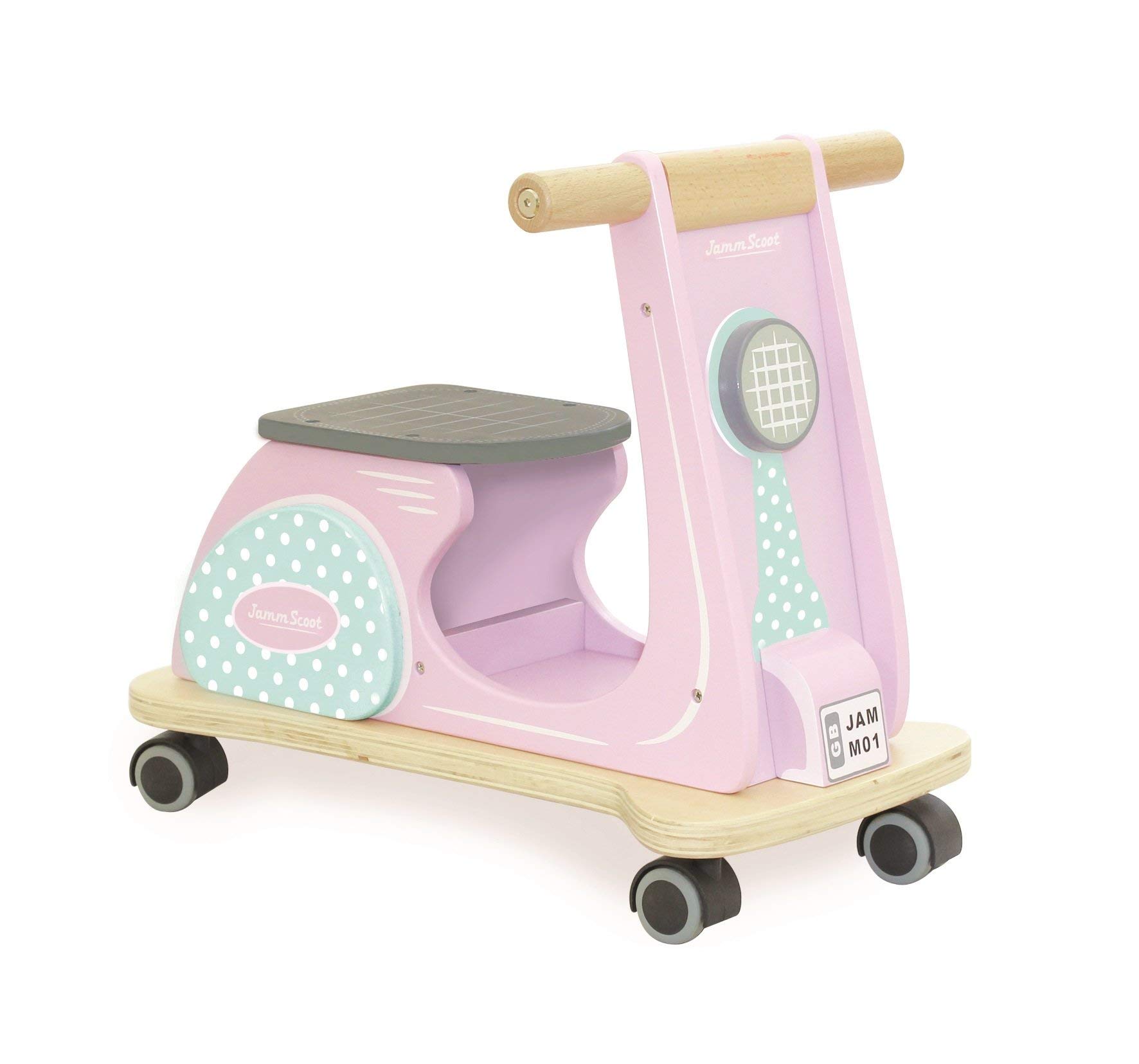 Indigo Jamm Wooden Jamm Scoot, Pastel Pink Developmental Toy Ride-On Scooter Toy with Retro Classic Design for Children Aged 12 Months Plus — image 1