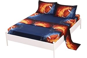 SDIII 4PCS American Football Sheets Queen Soft Microfiber Deep Pocket Sports Bed Sheets Queen Size for Boys Girls Kids and Teens All Season