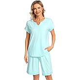 GYS Bamboo Viscose Womens Pajama Sets 2 Piece, Soft Short Sleeve Shirt and Bermuda Shorts Pajamas Set Lounge Sets