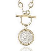 Cmarts Antique Gold Plated Roman Coin Necklace for Women 18 Inch Chain Pendant Necklace Birthday Anniversary Jewelry Gift for Women