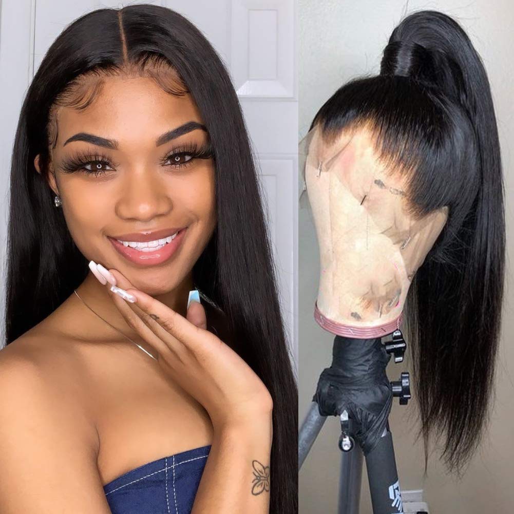 Lemoda Brazilian Straight Hair 360 Lace Frontal Wig 150% Density Virgin Human Hair With Baby Hair Nature Color for Black Women 10 Inch